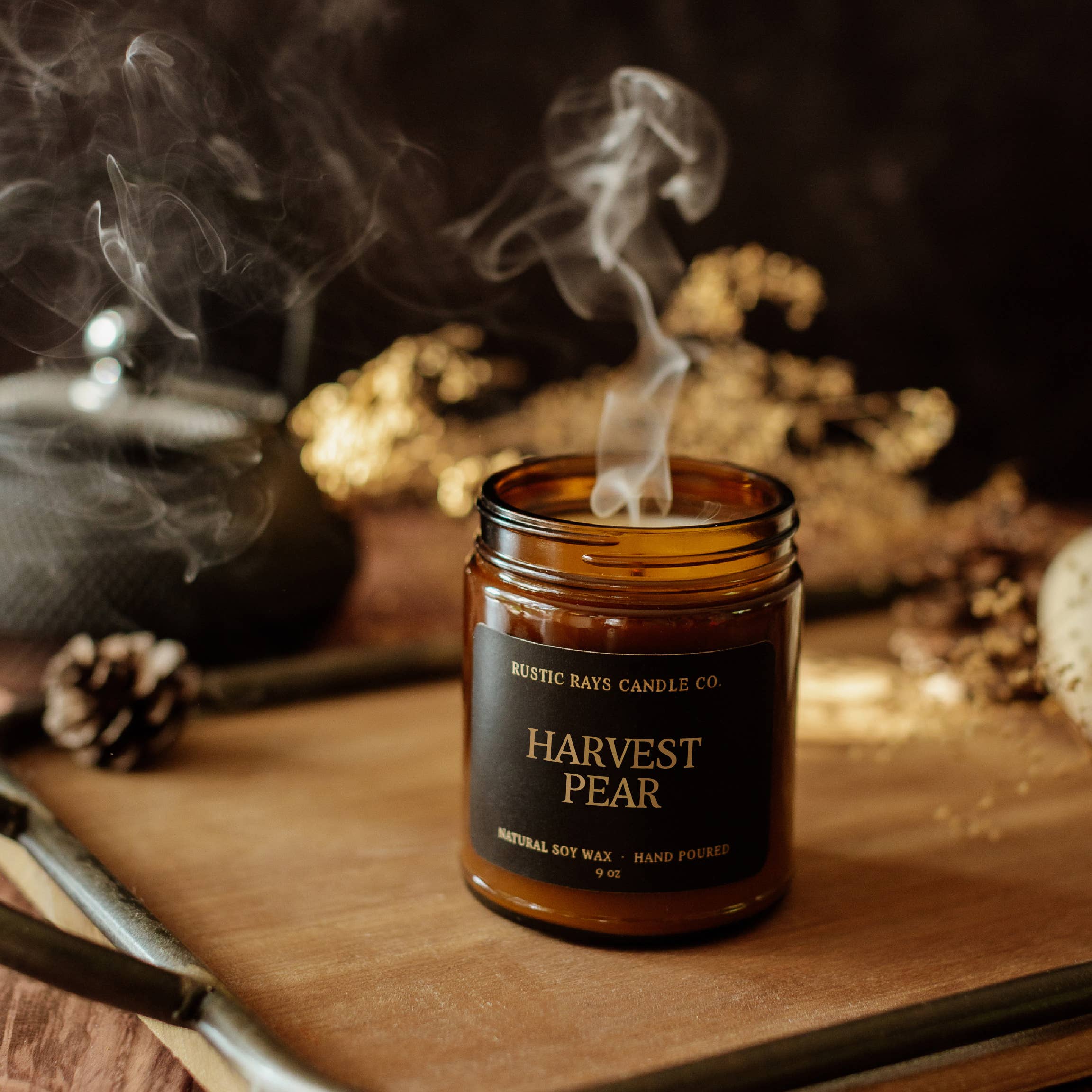 Harvest Pear Fall Soy Candle - 9 oz Amber Jar - Home Decor
