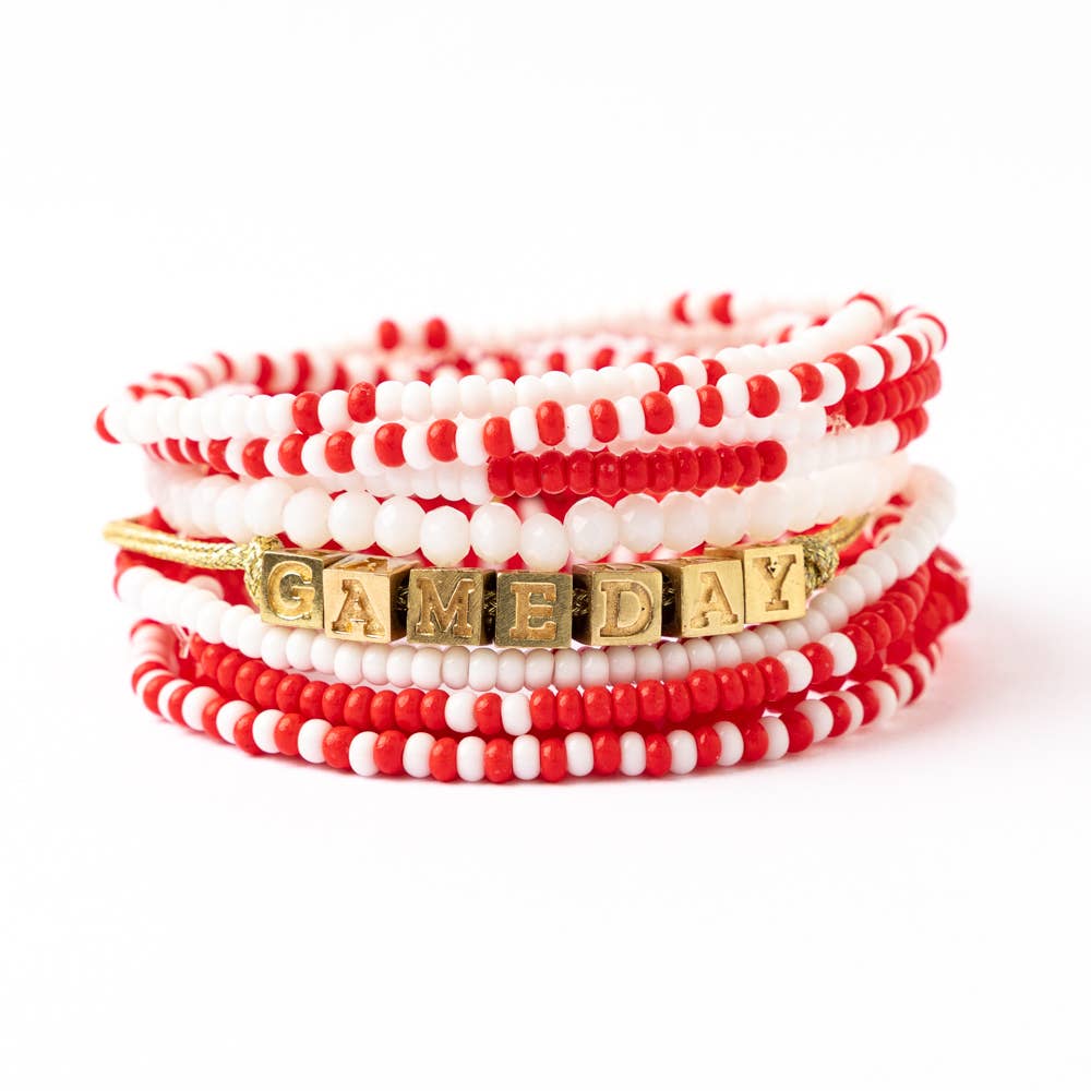 Game Day 11-Strand Bracelet Set Crimson + Cream Wholesale