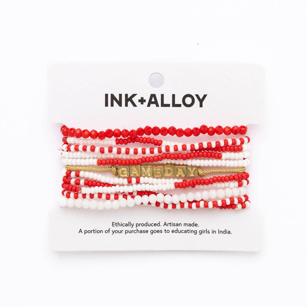 Game Day 11-Strand Bracelet Set Crimson + Cream Wholesale