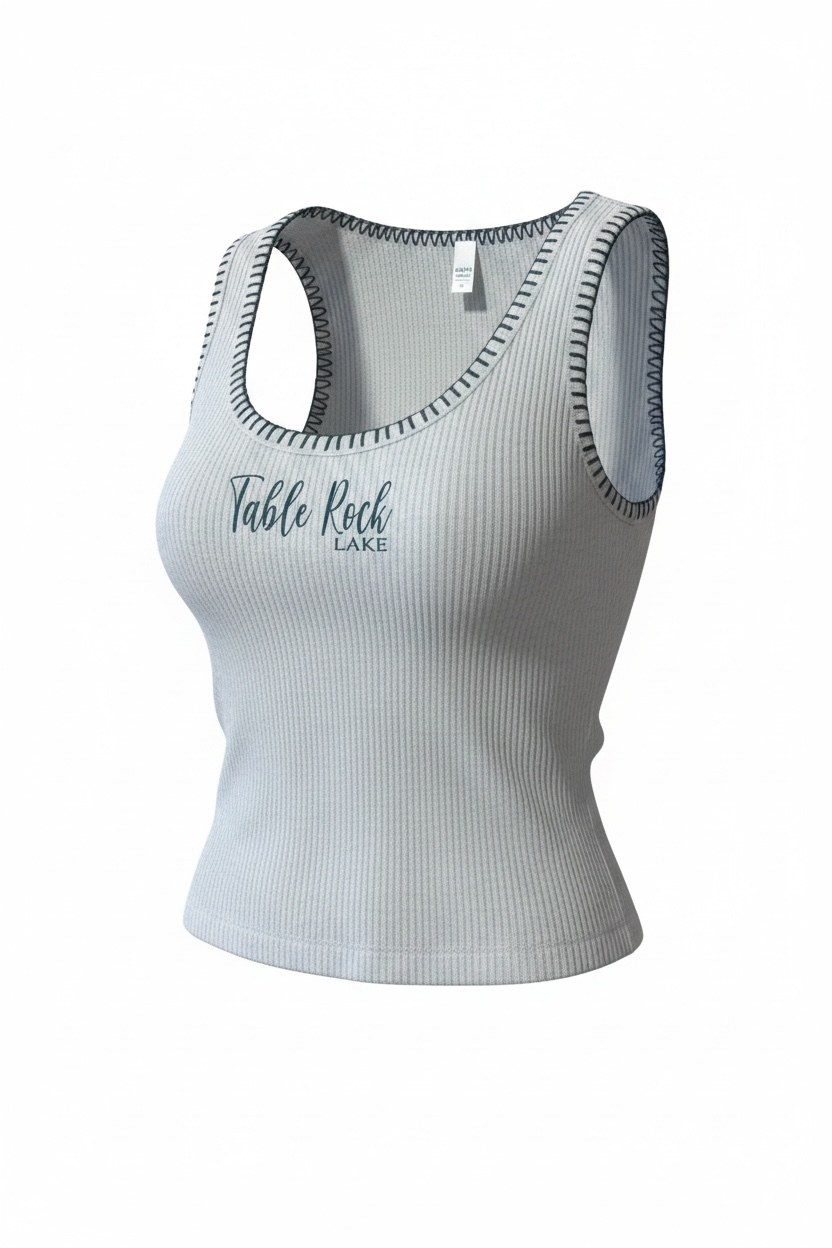 Rib Hacci Whip Stitch Tank - Ash Grey/Blue