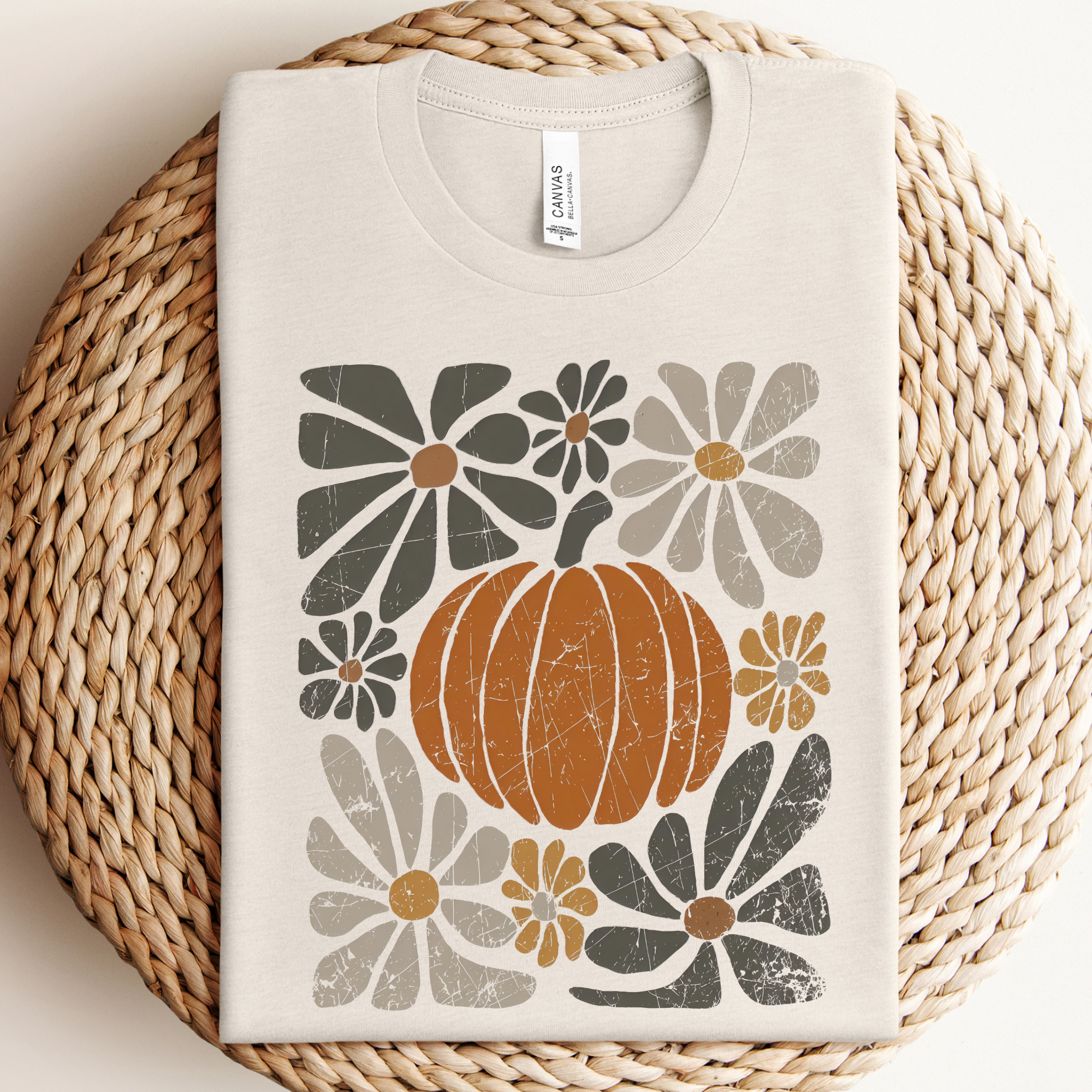 Boho Abstract Floral Pumpkin Graphic Tee/Crewneck: Sand Crewneck / L