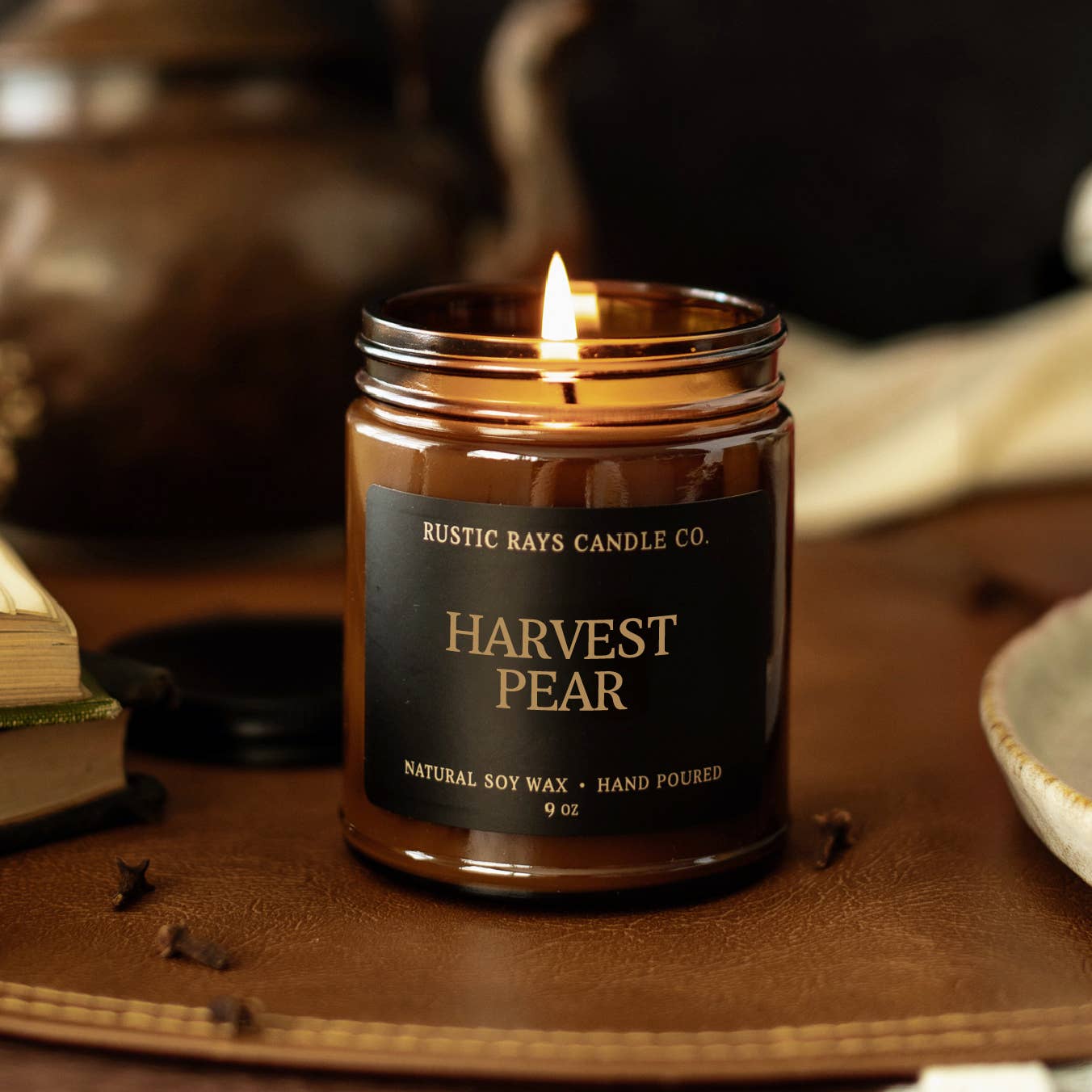 Harvest Pear Fall Soy Candle - 9 oz Amber Jar - Home Decor
