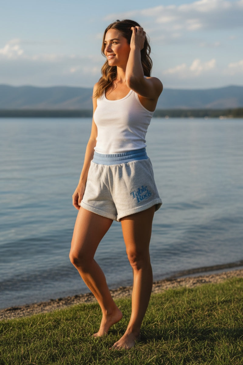 Terry Solid/Stripe Shorts - Grey/Blue