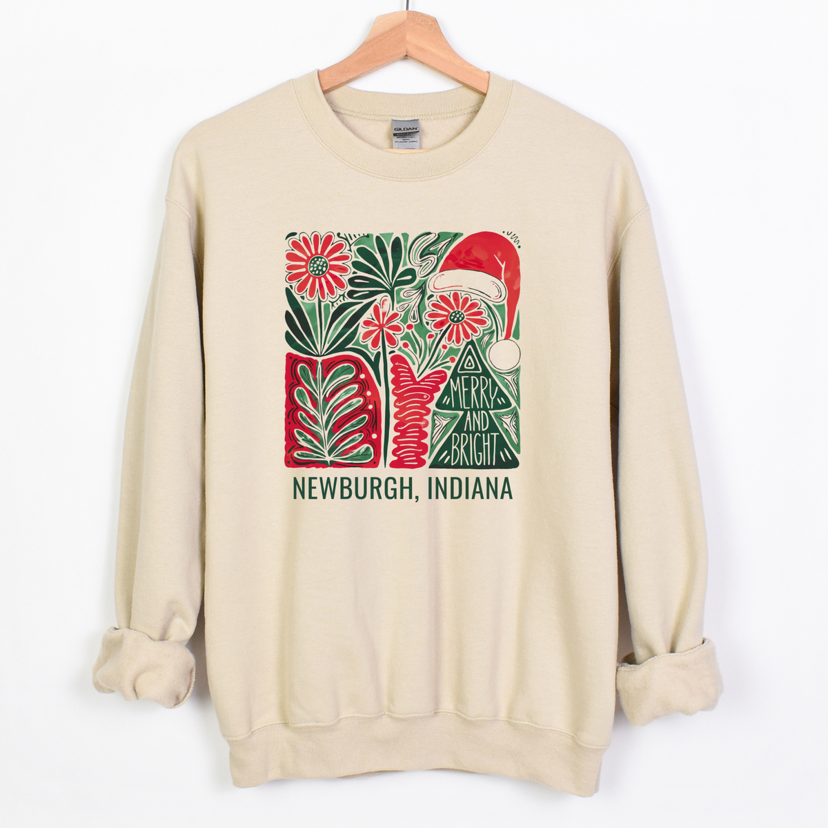 Custom Boho Christmas Graphic Tee/Crewneck: Sand Crewneck / S
