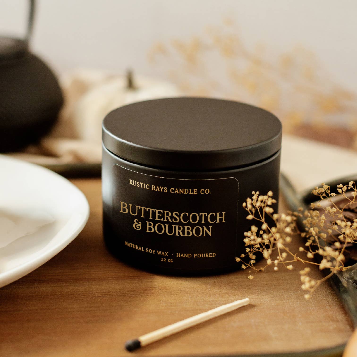 Butterscotch & Bourbon Fall Soy Candle - 12 oz Double Wick