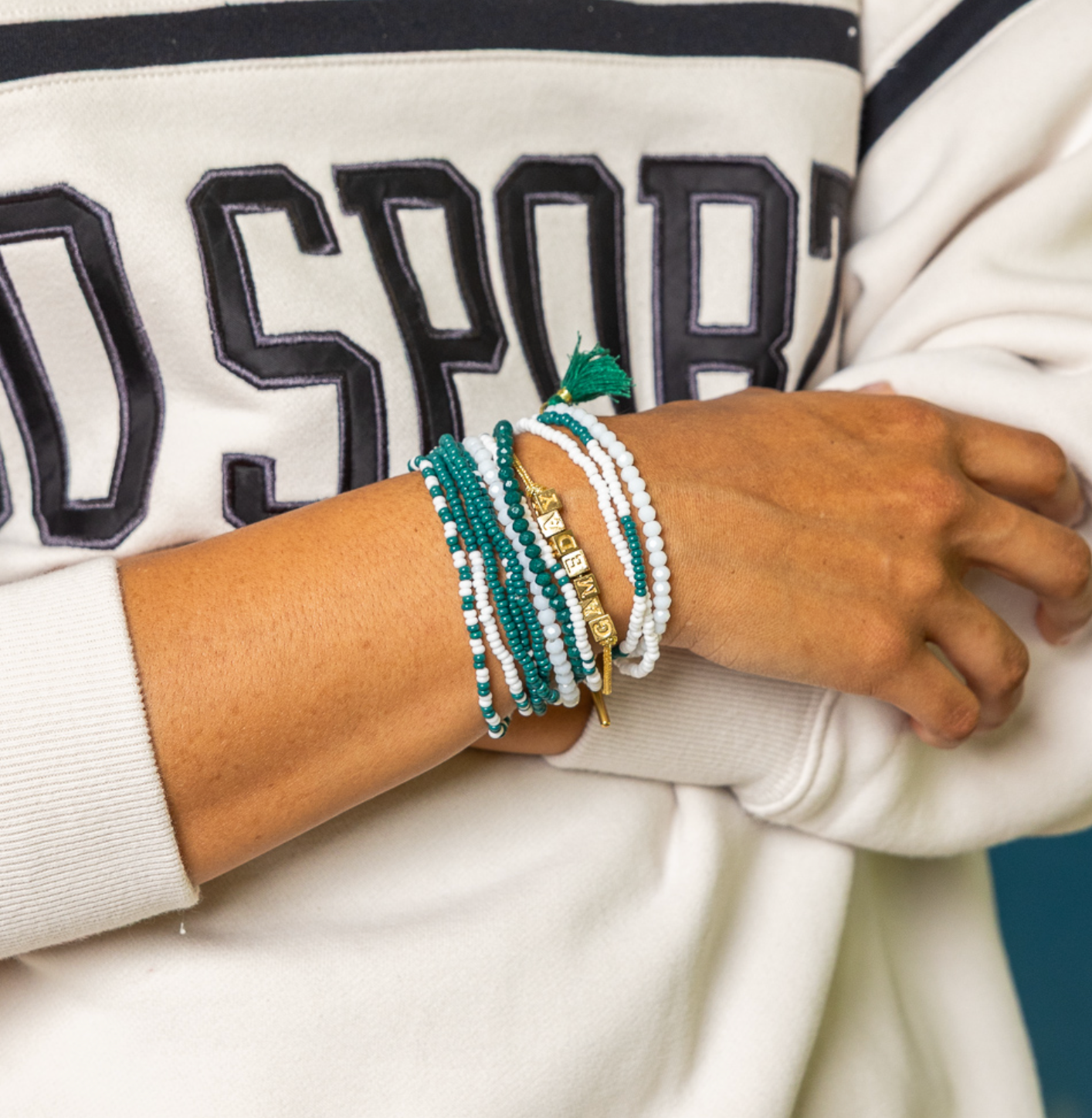 Bracelet Stack Game Day White + Green Wholesale