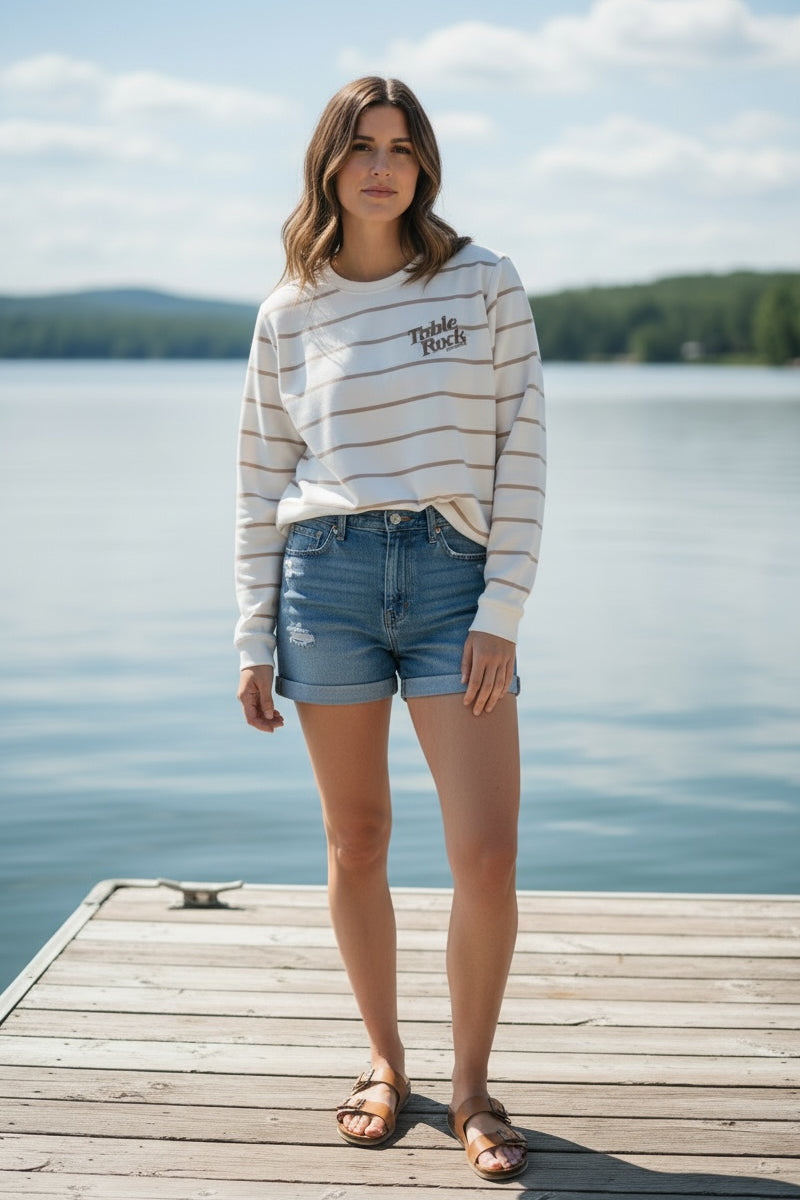 Cloud Crewneck - Ivory w/ Nude Stripe