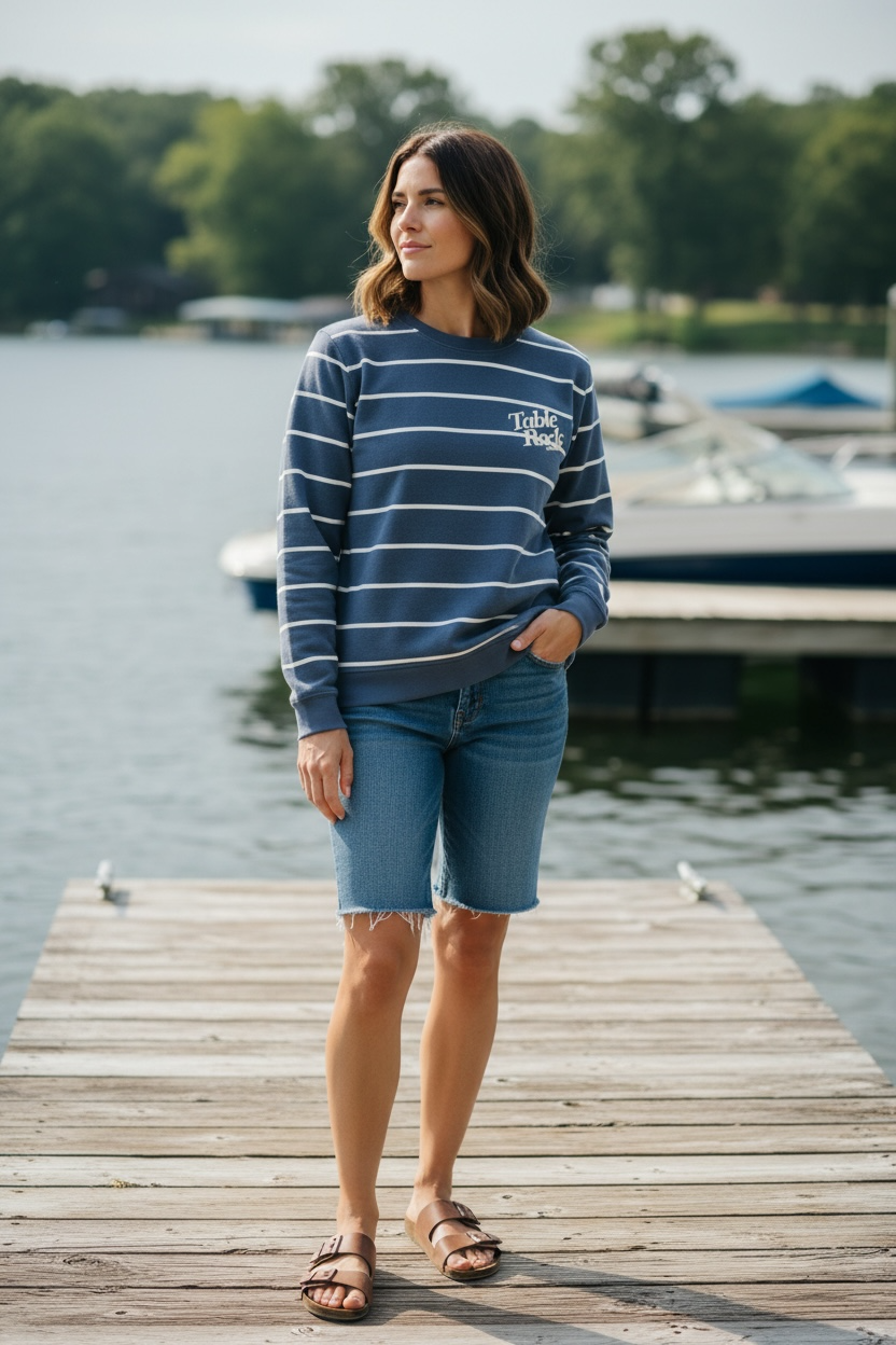 Cloud Crewneck - Blue/Ivory Stripe