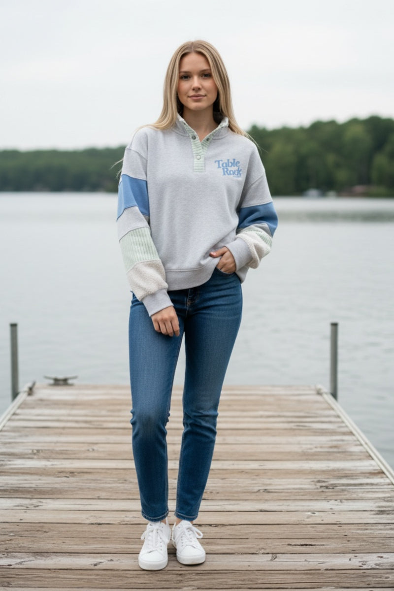 Terry Quarter Snap Crew - Grey/Blue