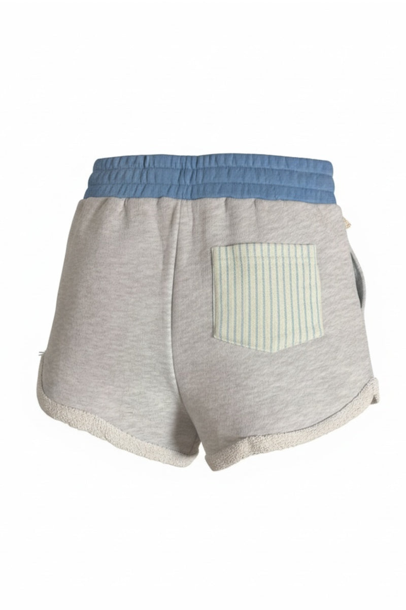Terry Solid/Stripe Shorts - Grey/Blue