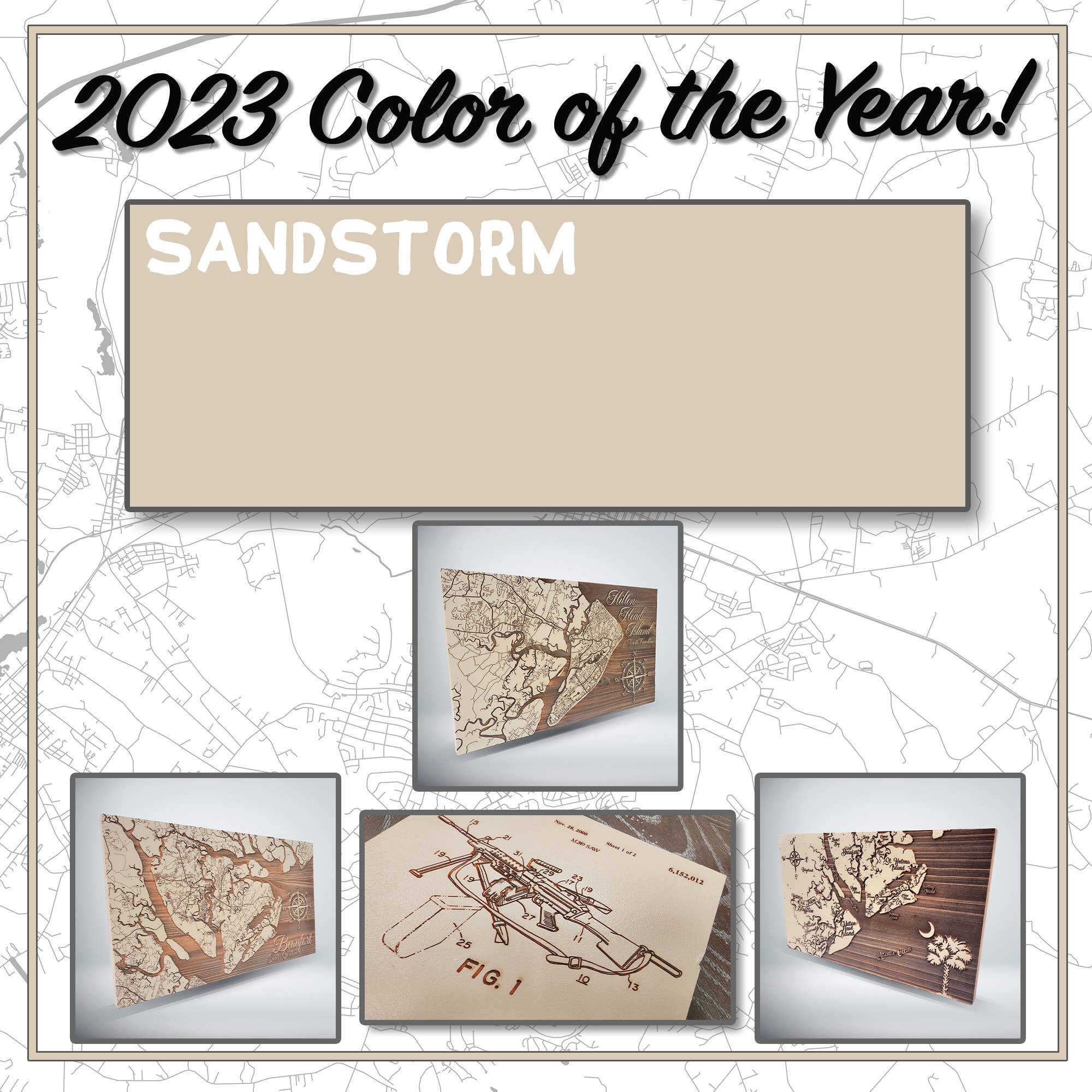 Custom: Existing Engraved Wood Map: Sandstorm / Small (11.25" x 19")