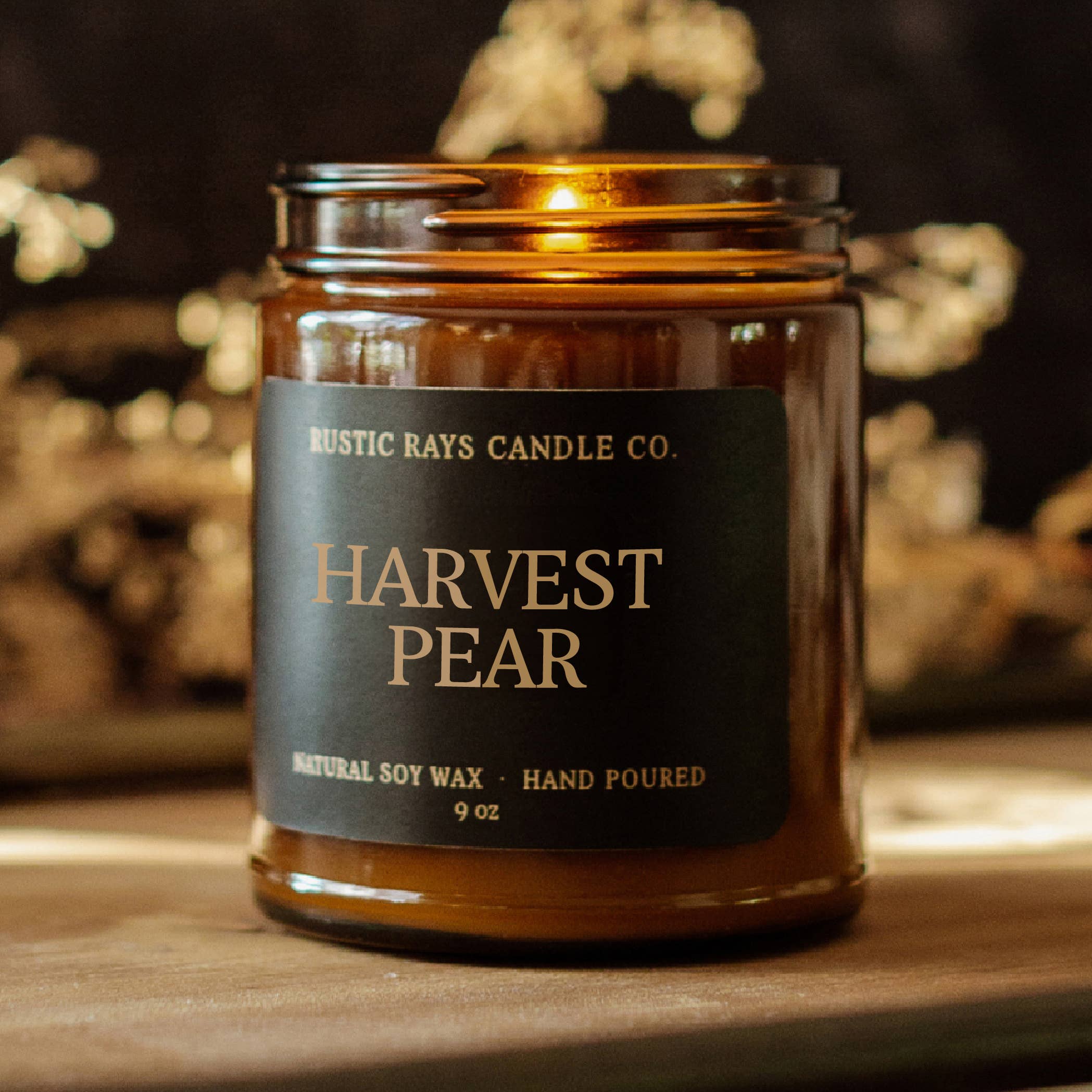 Harvest Pear Fall Soy Candle - 9 oz Amber Jar - Home Decor