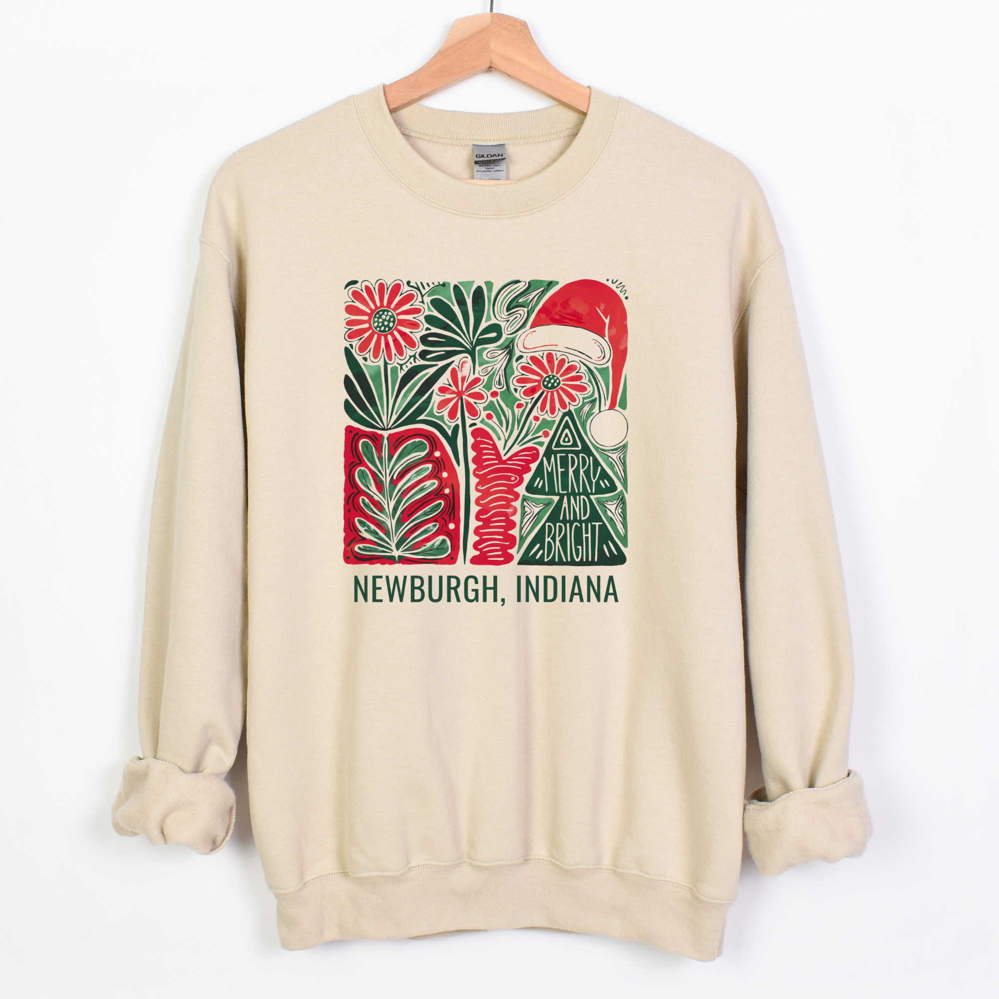 Custom Boho Christmas Graphic Tee/Crewneck: Sand Crewneck / M